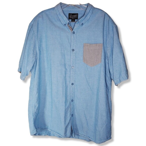 Retrofit Mens Button Up Short Sleeve Blue Shirt Gray Pocket Size XL - Picture 1 of 6